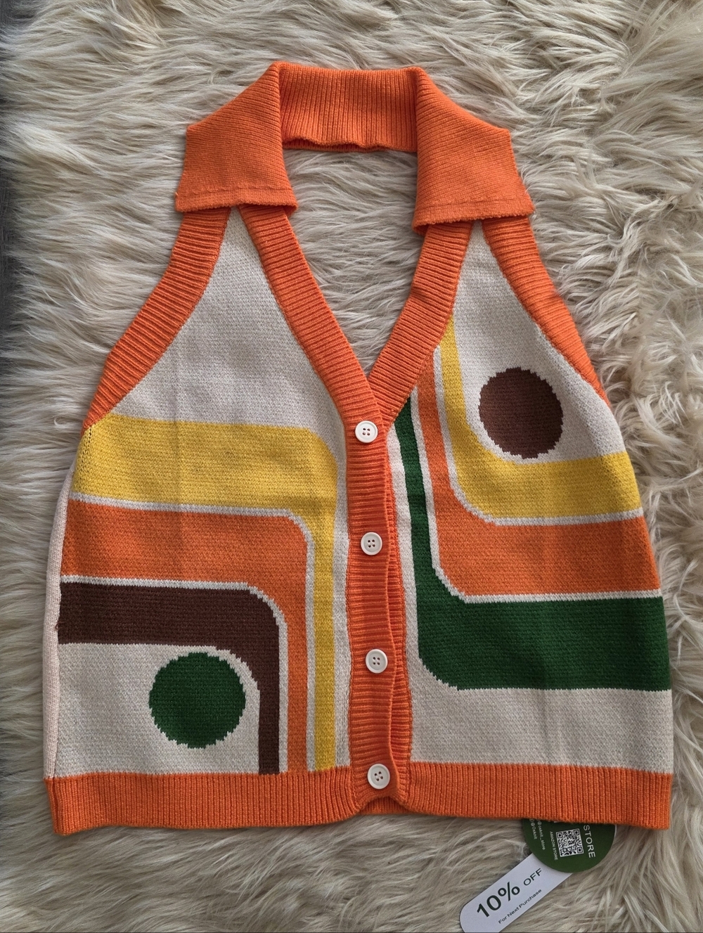 OXKNIT Collared Halter Neck Knit Cropped Re Retro Tank Top Orange And White